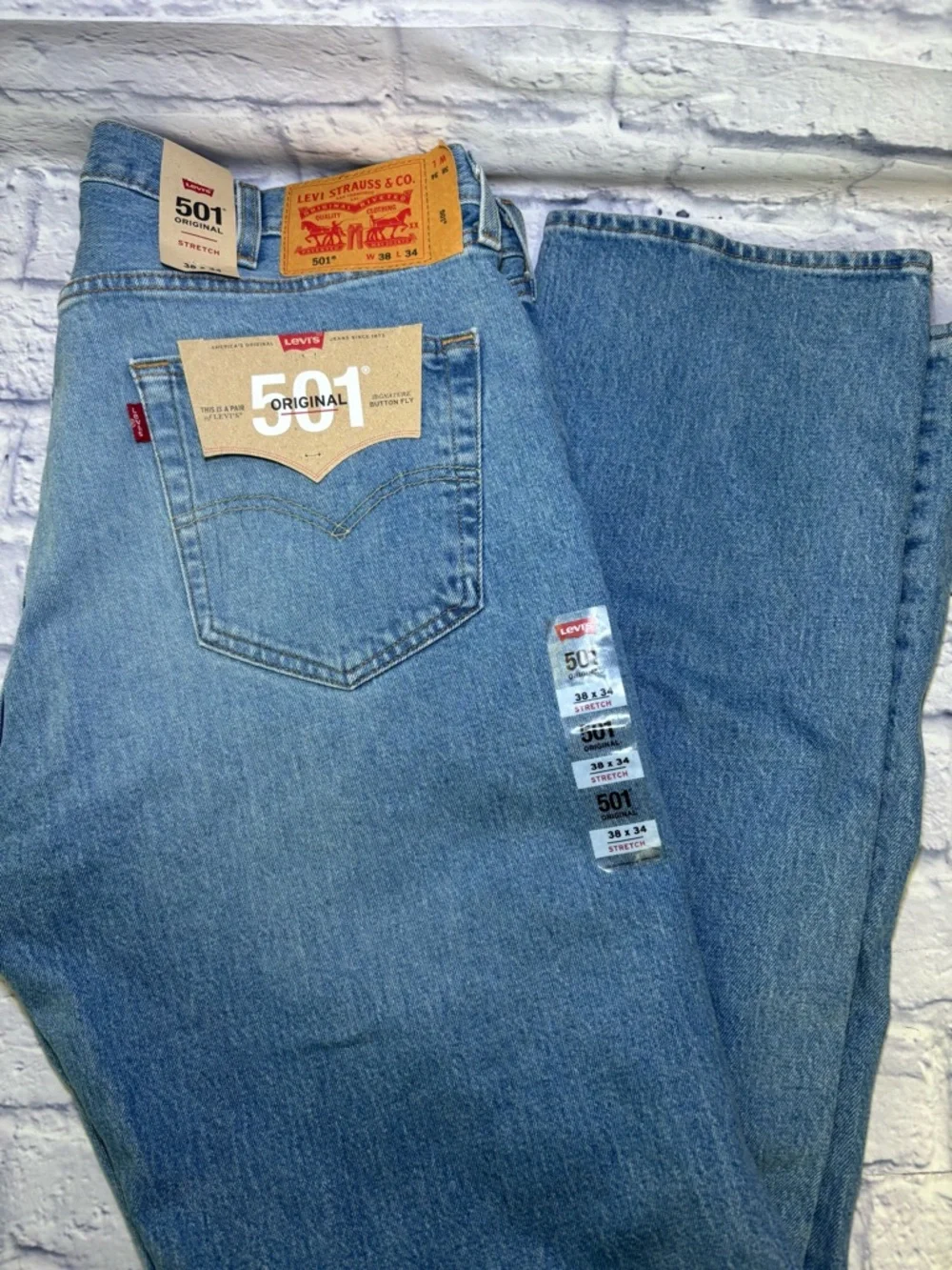 Levis 501 38X34 Original Straight Leg Mens Stretch Button Fly Denim Jeans New
